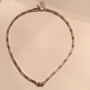 New Fashion Greek Motif Matt Silver tone 16” Necklace CZ Enhanced